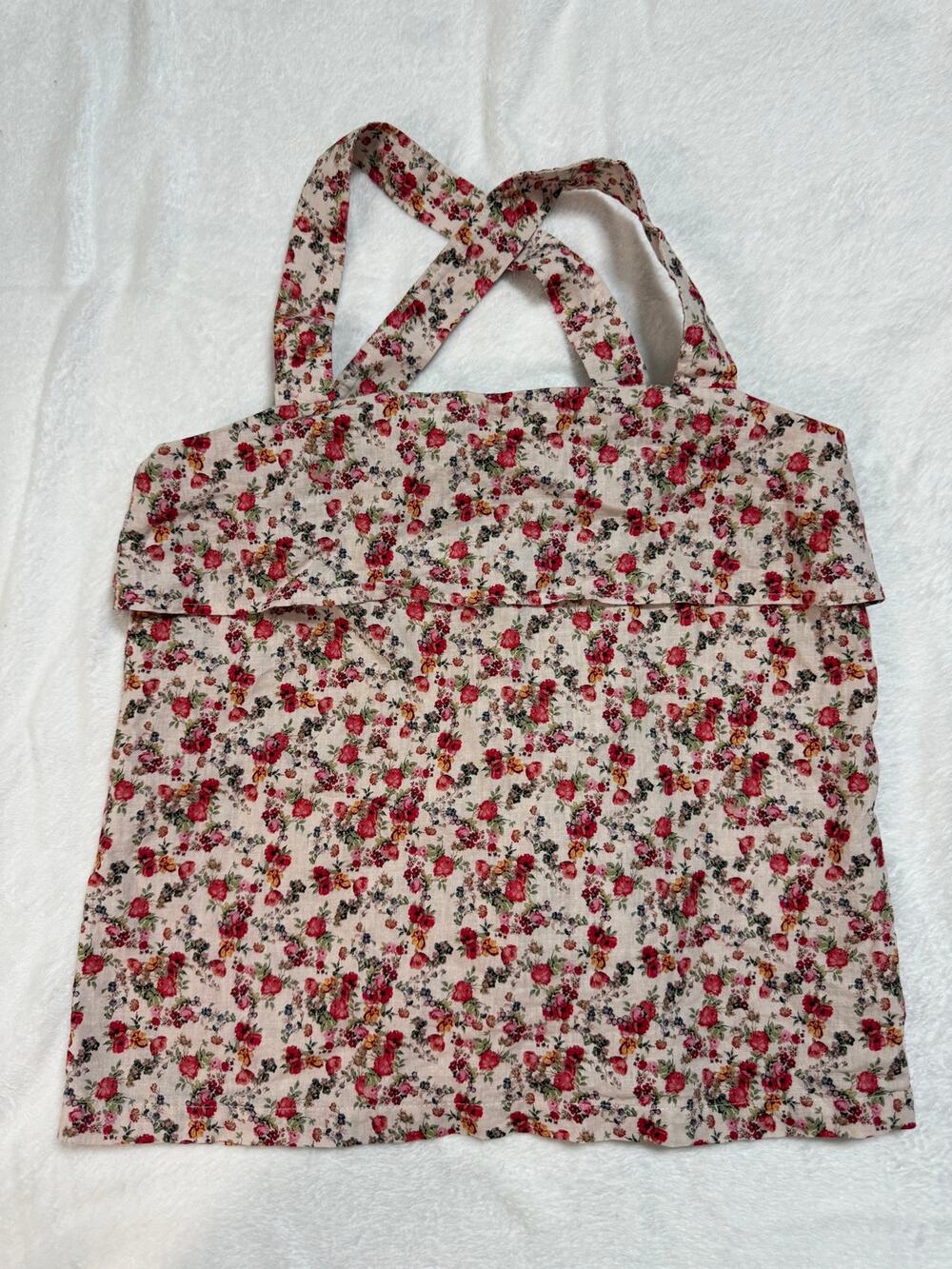Sézane Floral Linen Blend Strappy Top Crossover Straps Ditsy Floral US 4 FR 36